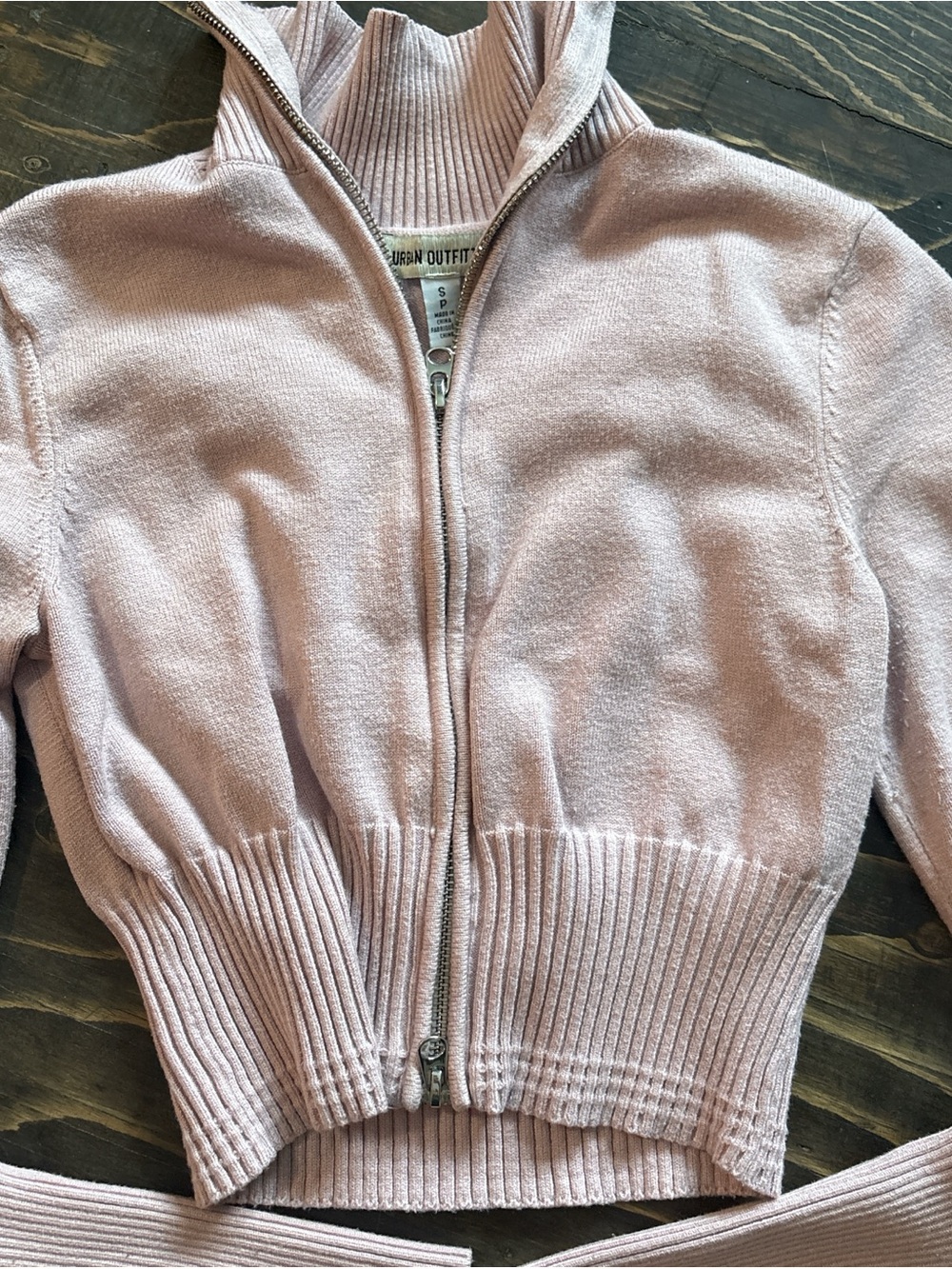 Urban Outfitters Pale Pink Ribbed Zip-Up Cardigan